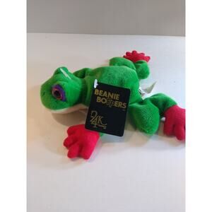 Beanie Boppers Frog Plush Stuffed Animal Toy 24K Company 1997 NWT Green Red